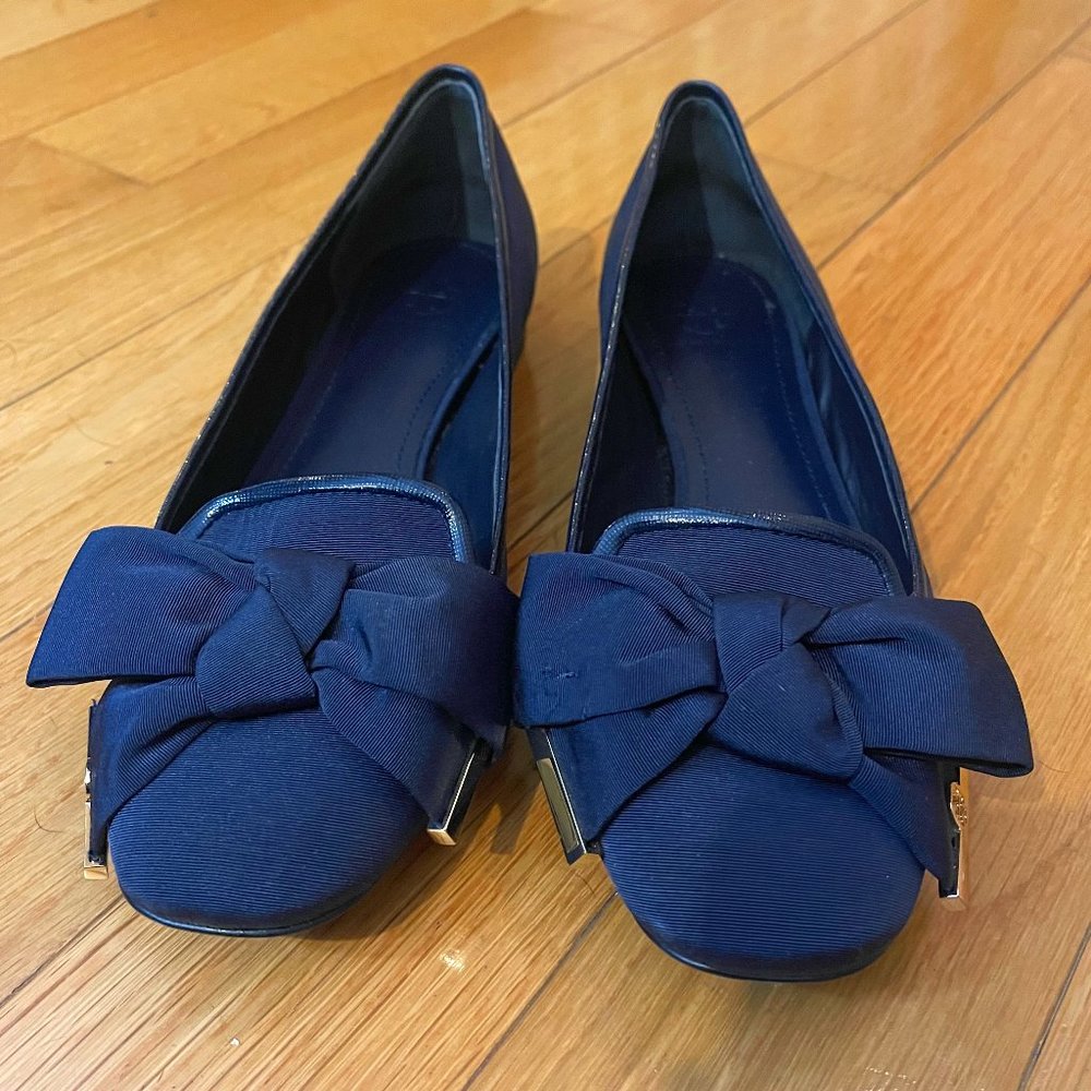 Tory Burch Navy Blue Bow Detail Flats